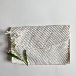 Vintage white woven pastel clutch bag